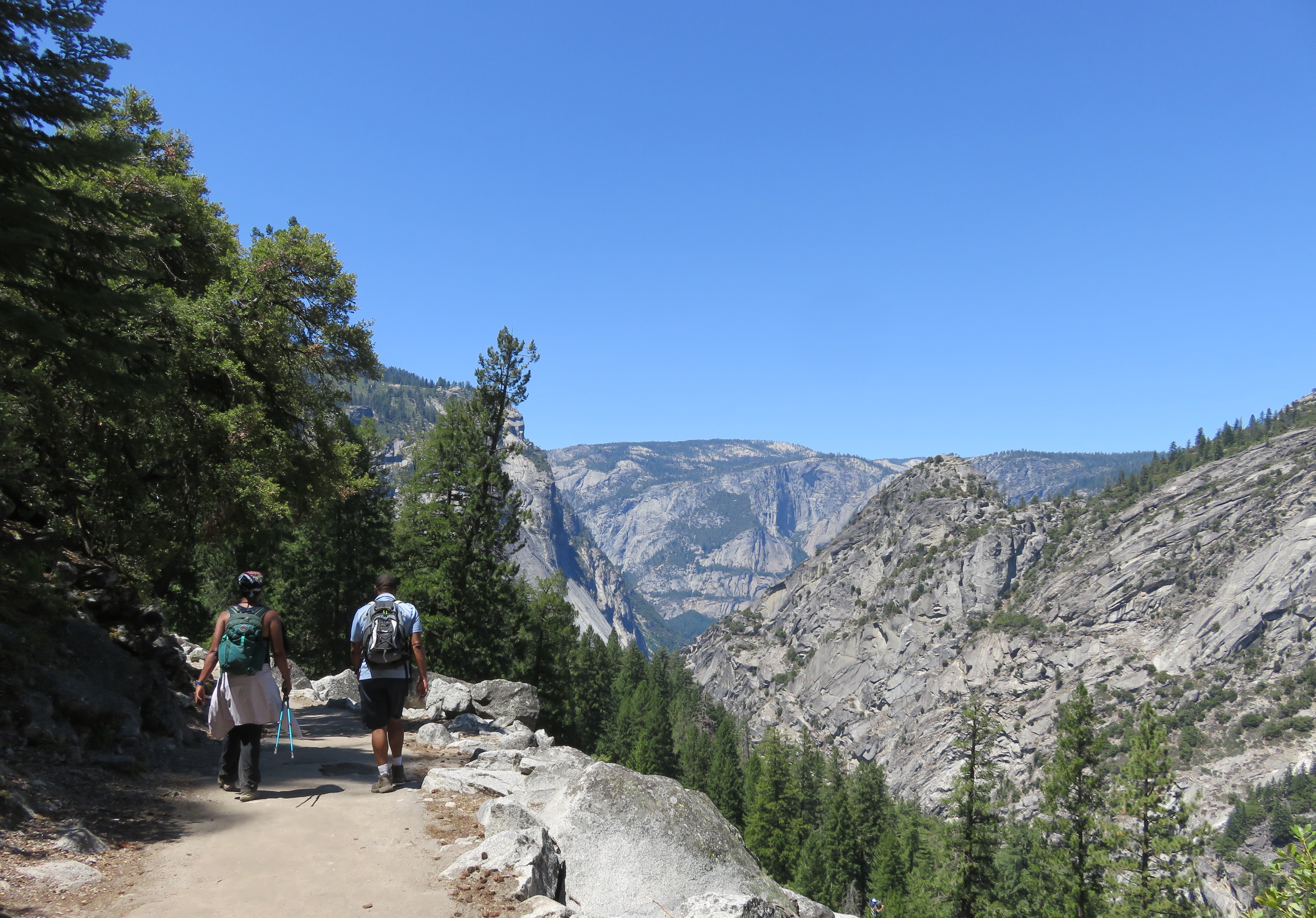 Friends hiking the John Muir Trail in Yosemite National Park