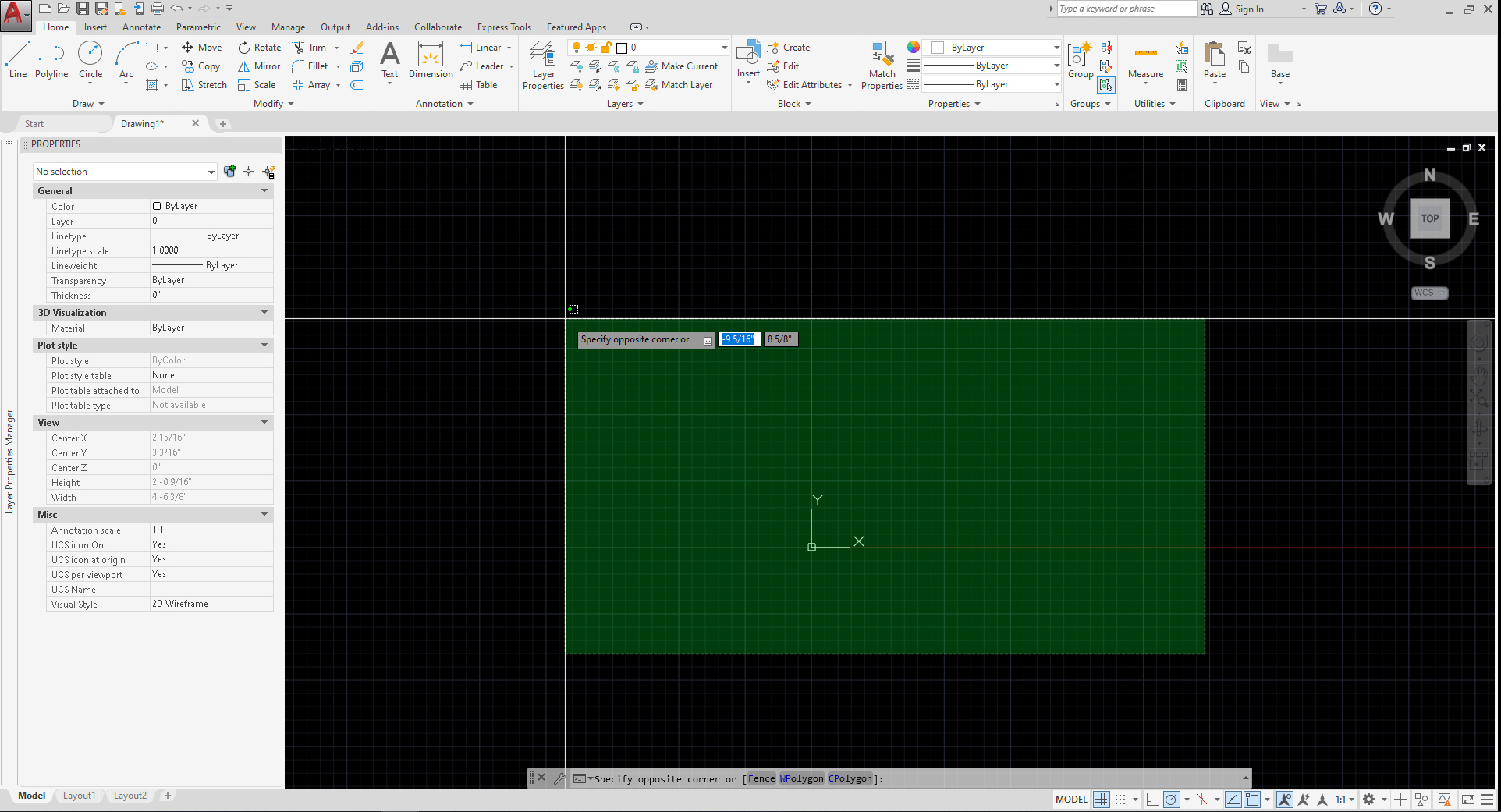 This image shows the result of cross selection on AutoCAD software. The cross selection shows in green color.