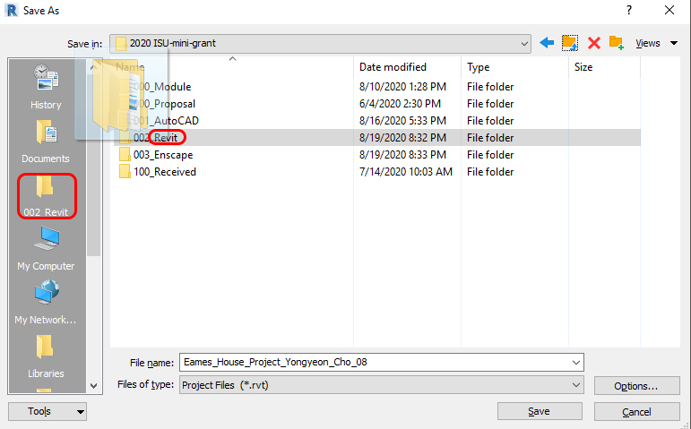 This image shows how to save a project folder.