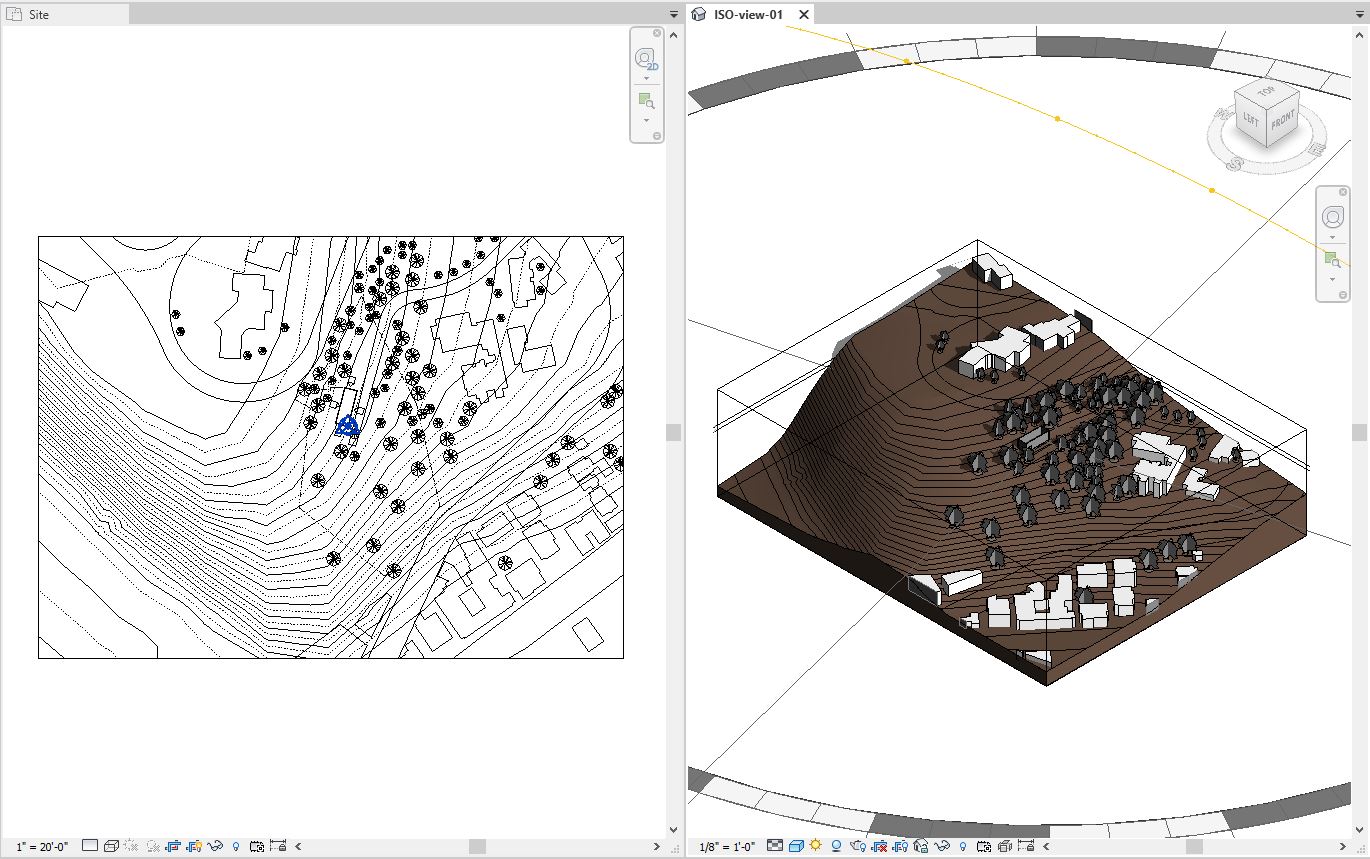 Esta imagen muestra el resaltado de la sesión presentando el plano del sitio de la casa Eames y el modelado 3D. Este es el resultado esperado al término de esta conferencia.