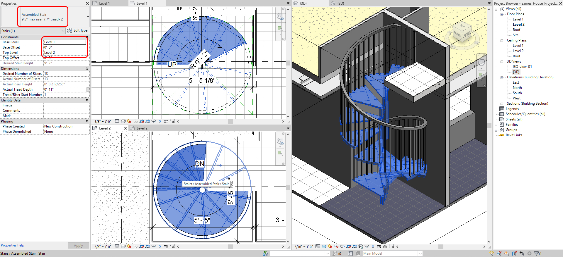 This image shows the resulting image for the spiral stair for Eames House.