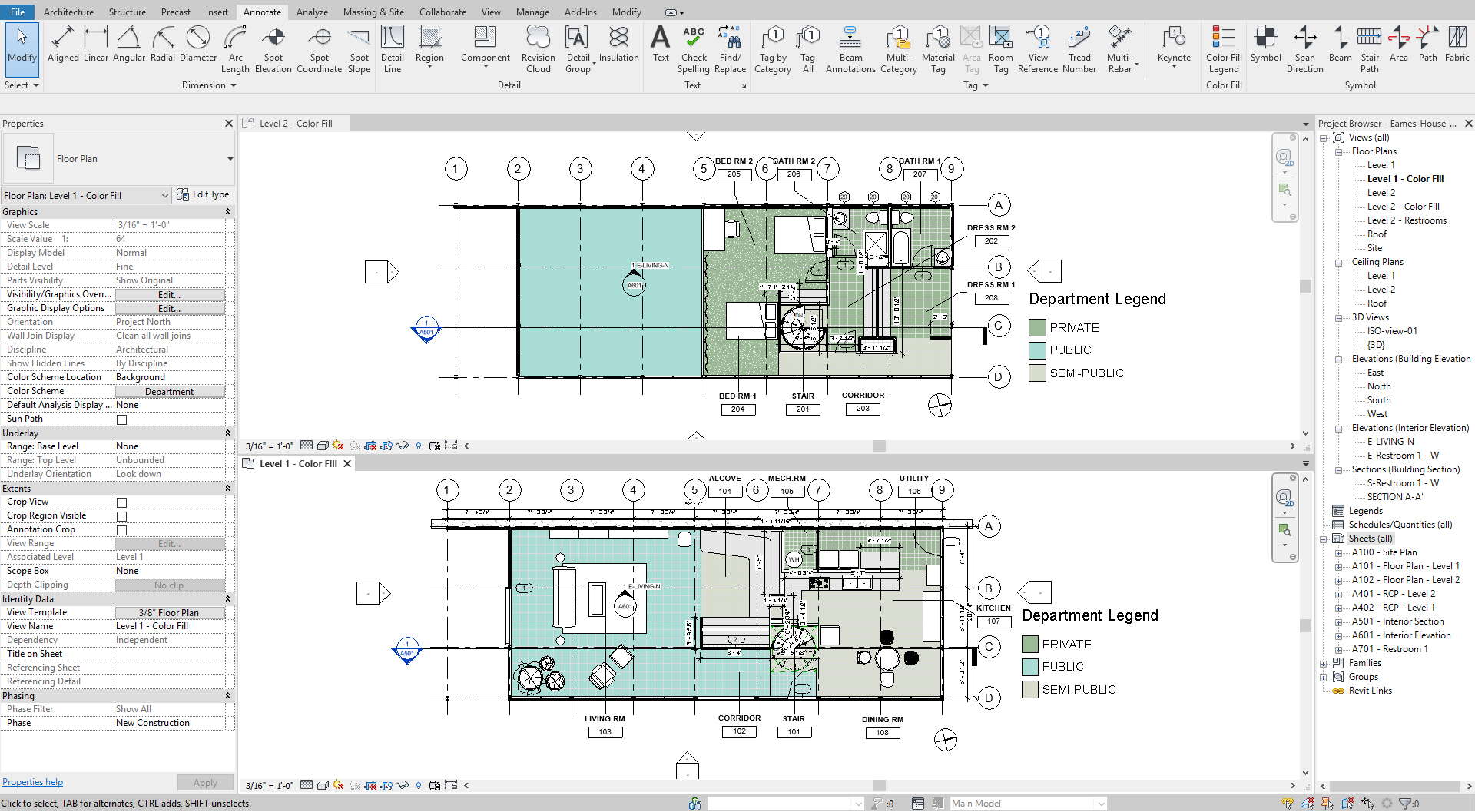 This image shows the resulting image after apply the color-fill on the plans.
