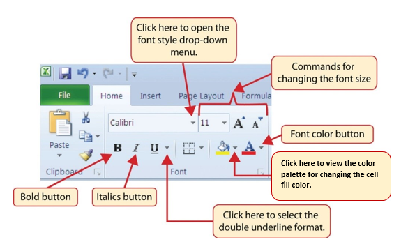 Grupo de comandos de fuente en la pestaña Inicio que contiene el botón Borde y comandos como estilo de fuente, tamaño, formato, color y color de relleno de celda.