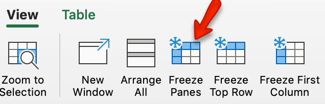 Mac Freeze Panes button