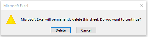 Warning Message Box alerting there is no "undo" when Delete is chosen.