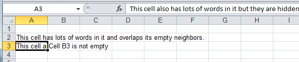 Cells with overlapping text (Excel 2010)