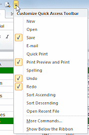 Button: down arrow - list open -Quick Access bar (Excel 2010)