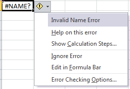 Button: Trace Error Options menu (Excel 2010)