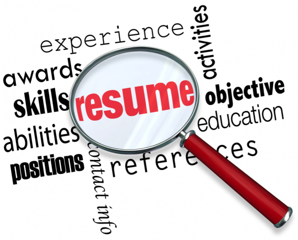 A word cloud for "resumé." Includes experience, awards, skills, references, education, activities.