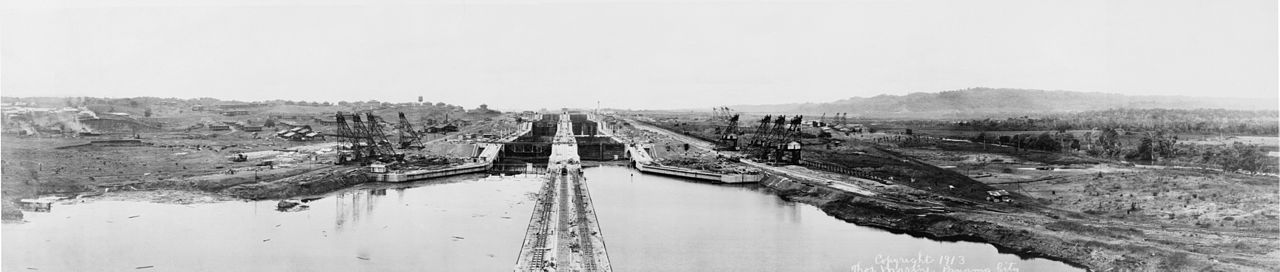 Construction of Panama Canal lift gates and channel circa 1913