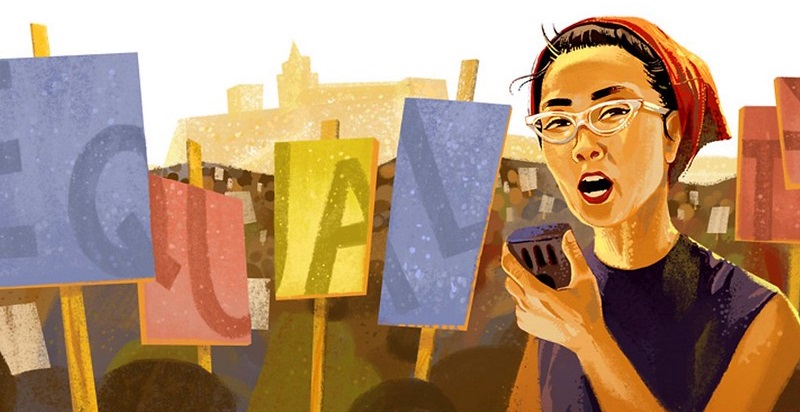 Yuri Kochiyami manifeste dans une peinture murale provenant de Google à l'occasion du mois de l'histoire des femmes