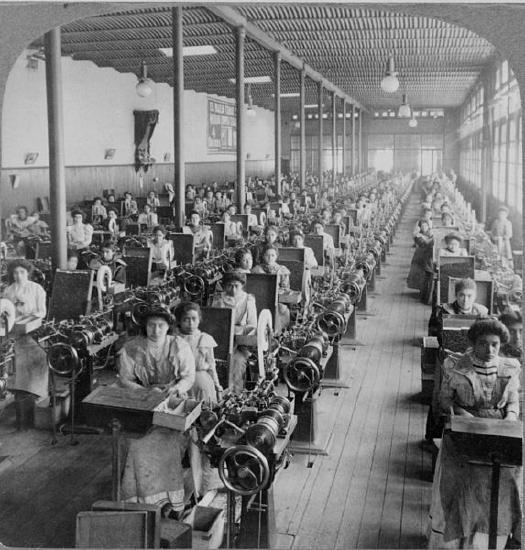 young women working in cigarette factory in the early 1900s