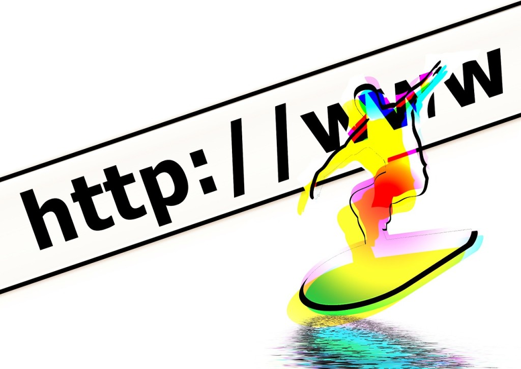 Graphic showing a surfer. Part of a Web address is visible in the background.