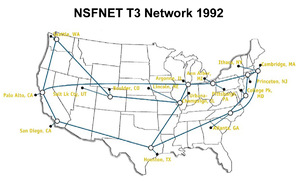Map of NSFNET networks across the U.S. in 1992.