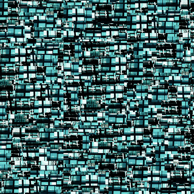 Abstract rendering of blue-colored geometrical shapes (mostly rectangles).