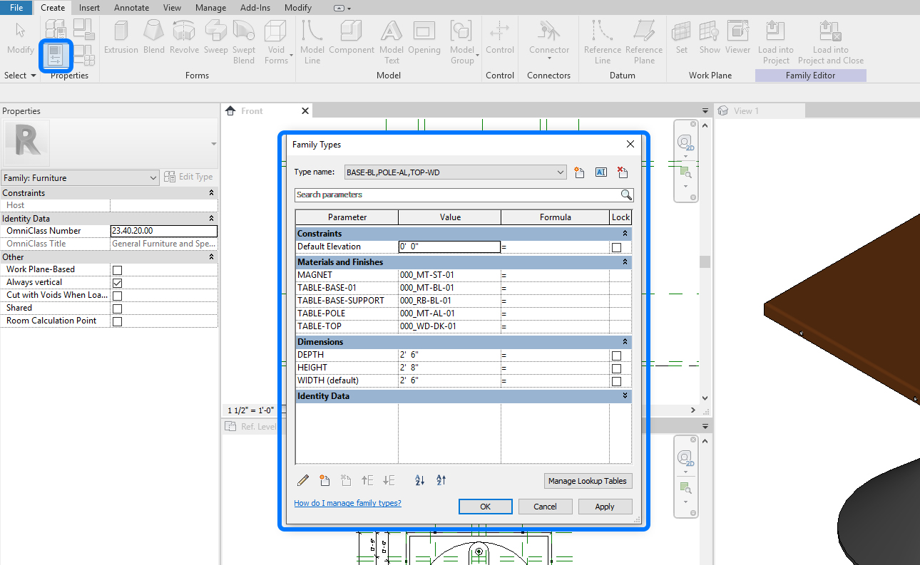 It demonstrates the family types to see what parameters set for a revit family.