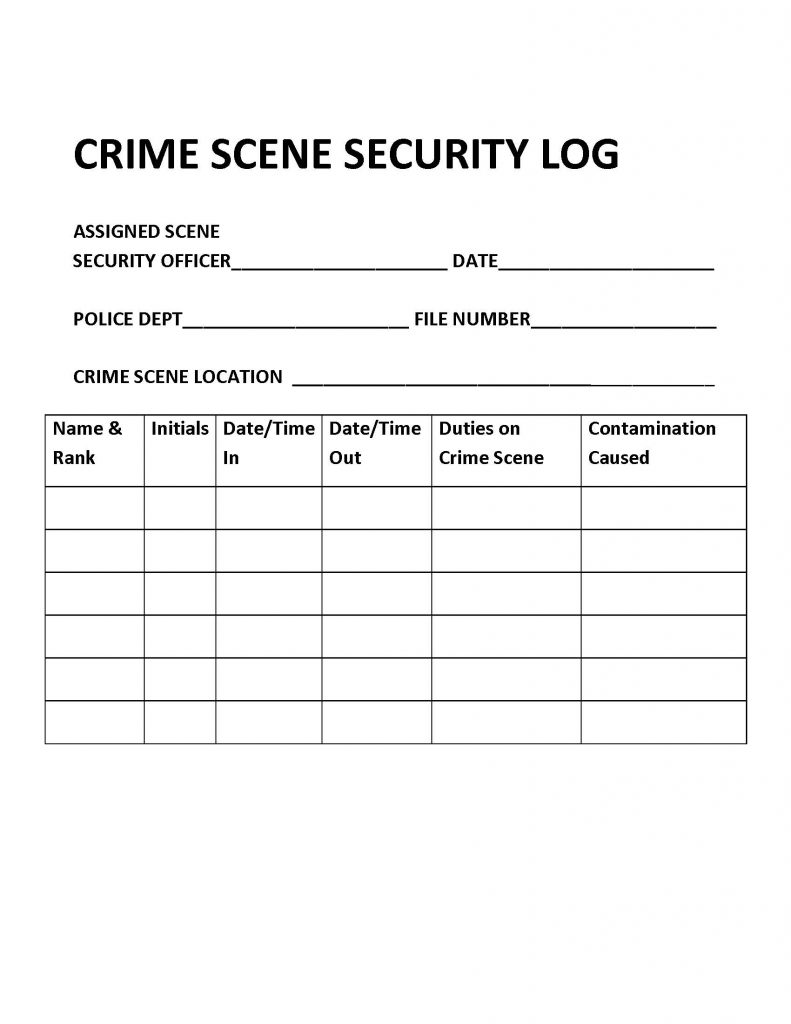 Crime scene security log. Long description available.