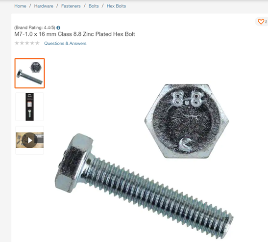 Screenshot from Hardware Store of the M7 bolt