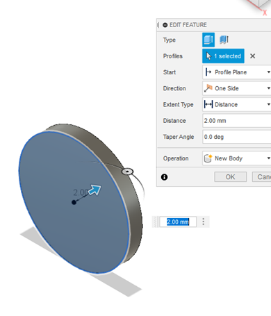 Hinge Pin step 2 - Extrude circle.