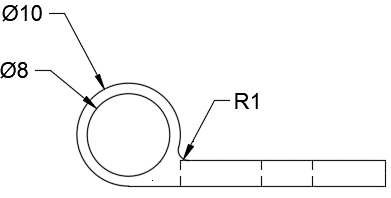 hinge plate with radius and diameter dimensioning