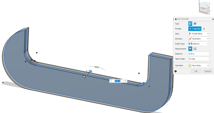 extruded sketch of the C-clamp