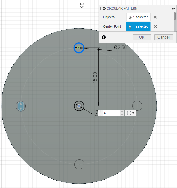 Use pattern command to create 4 more circles
