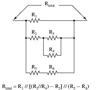 R_total = R1//[(R3//R4) - R2]//(R5 - R6)