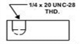 Leader line pointing to a part of an object with the words "1/4 x 20 UNC-28 THD."