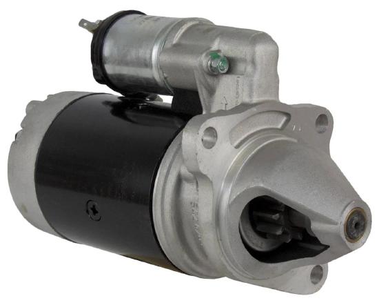 A car starter motor, featuring a metallic silver top and a black cylindrical body.