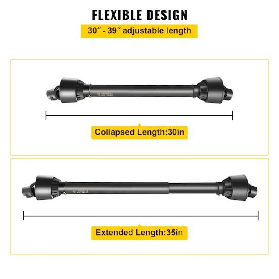Diagram showing a flexible design component with collapsed and extended lengths labeled.