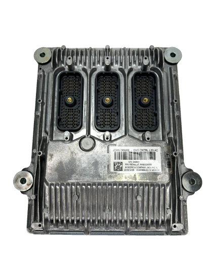 Metal circuit board component with multiple connectors and a label on the side.