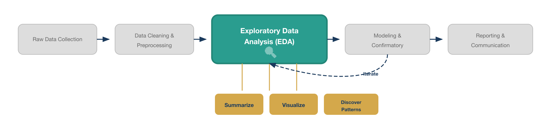 EDA in the Data Analysis Pipeline. Details in caption.
