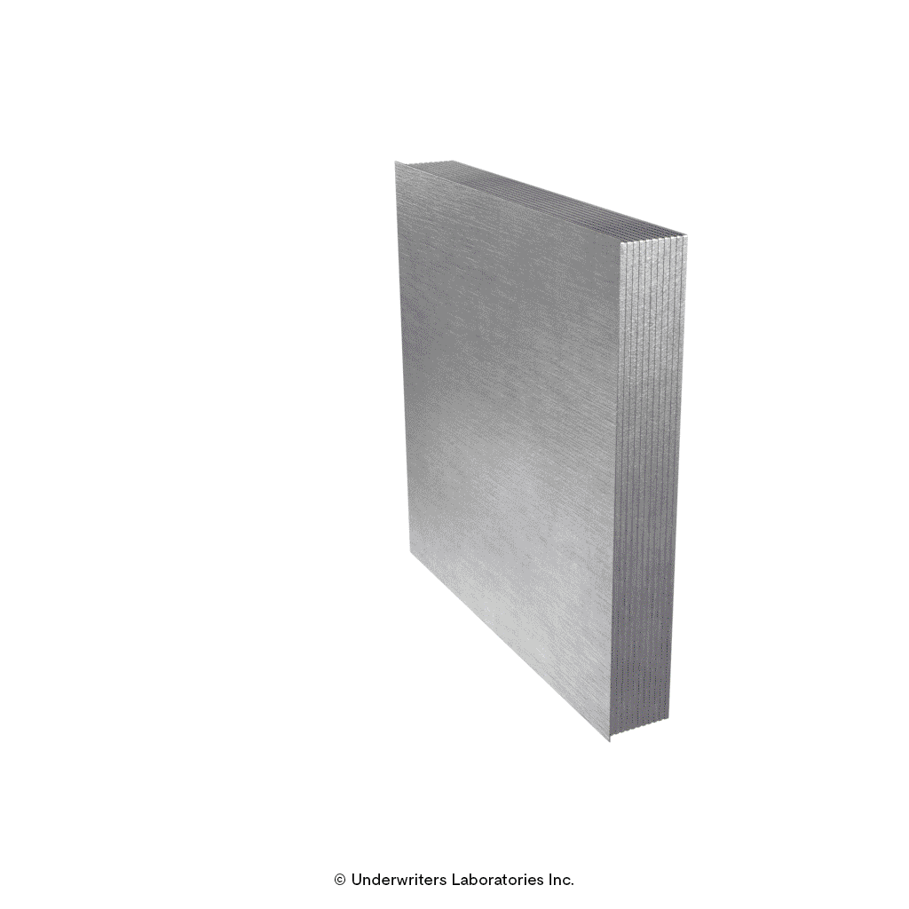A stack of silver metal sheets, viewed from the side, displaying a smooth, textured surface.