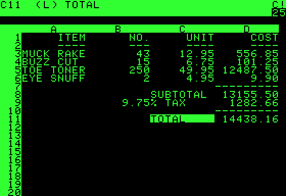 Visicalc running on an Apple II