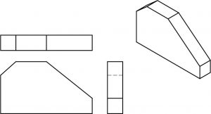 Isometric part and the accompanying orthographic views.