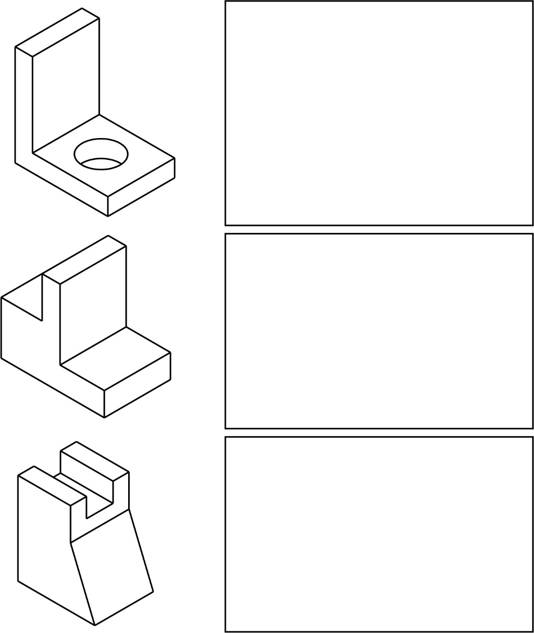 Isometric parts to sketch orthographic views.