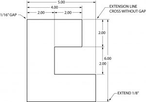 Graphic showing the use of extension lines for dimensioning.