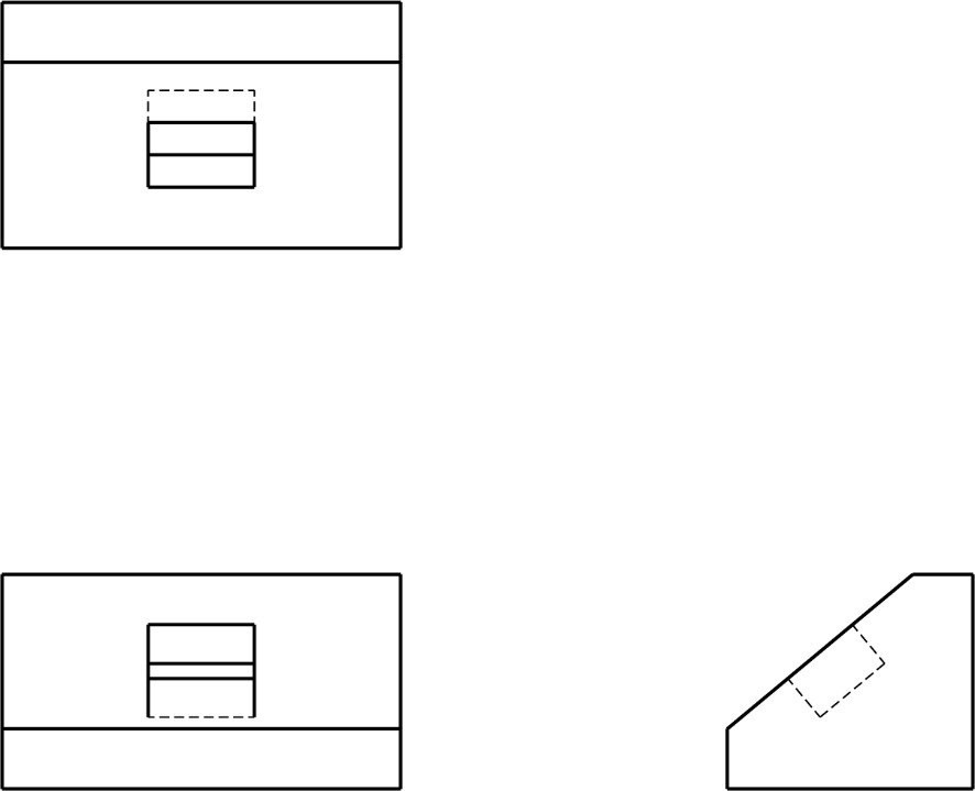 Auxiliary view practice with 3 orthographic views provided.