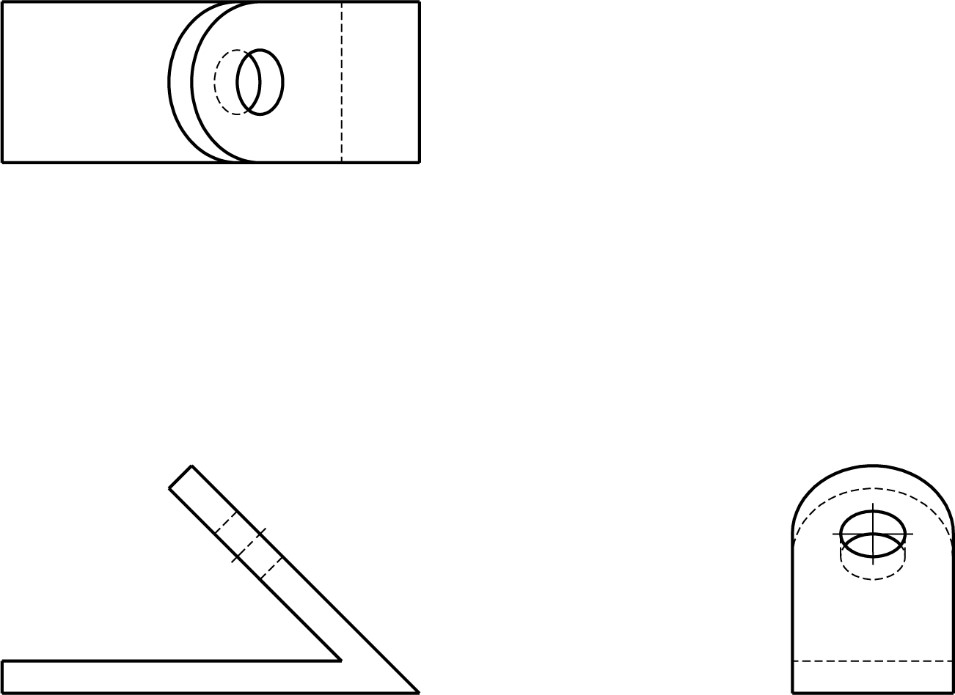 Auxiliary view practice, 3 orthographic view provided.