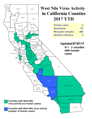Virus del Nilo Occidental Mapa de actividades del Departamento de Salud Pública de California es de dominio público