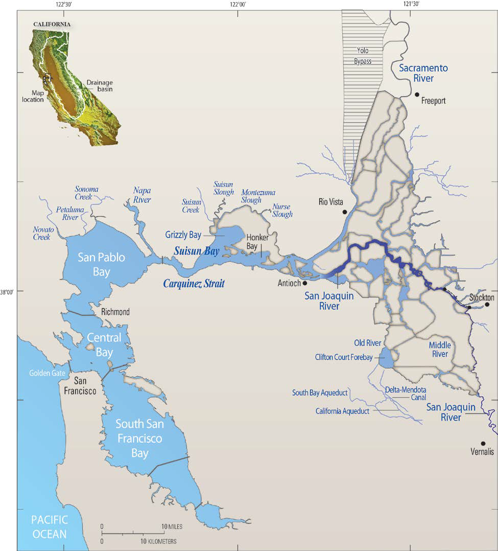 Image of the Sacramento-San Joaquin Bay-Delta by the U.S. Geological Survey is in the public domain 