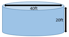 Tanque de almacenamiento que mide 40 pies de diámetro y 20 pies de profundidad