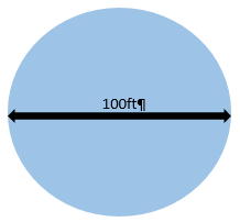 Círculo con un diámetro que mide 100 pies