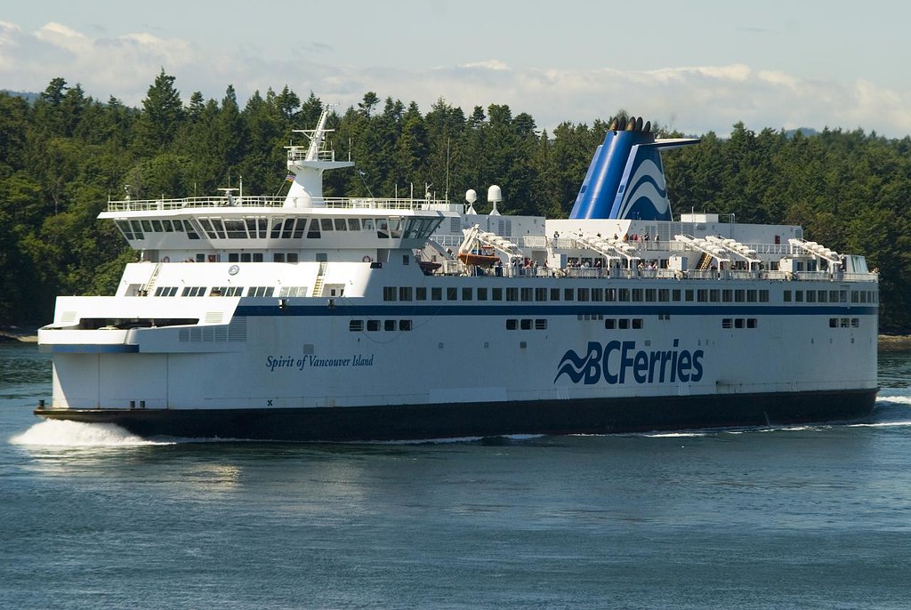 A ferry cruises the ocean.
