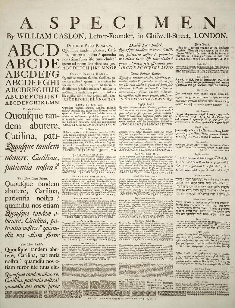 A specimen sheet of typefaces and languages