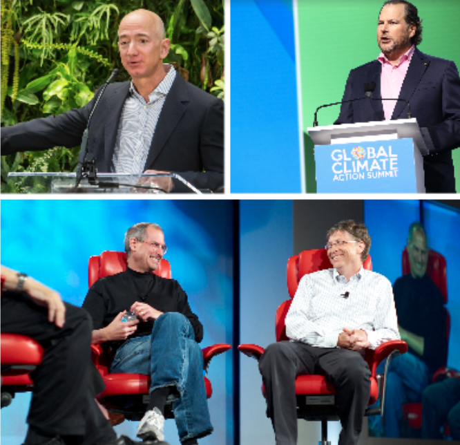 Jeff Bezos, Marc Benioff, Steve Jobs et Bill Gates.